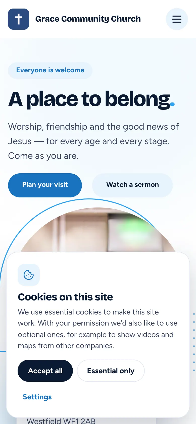 The banner on a phone, taking up the bottom of the screen, with Accept all, Essential only and Settings
