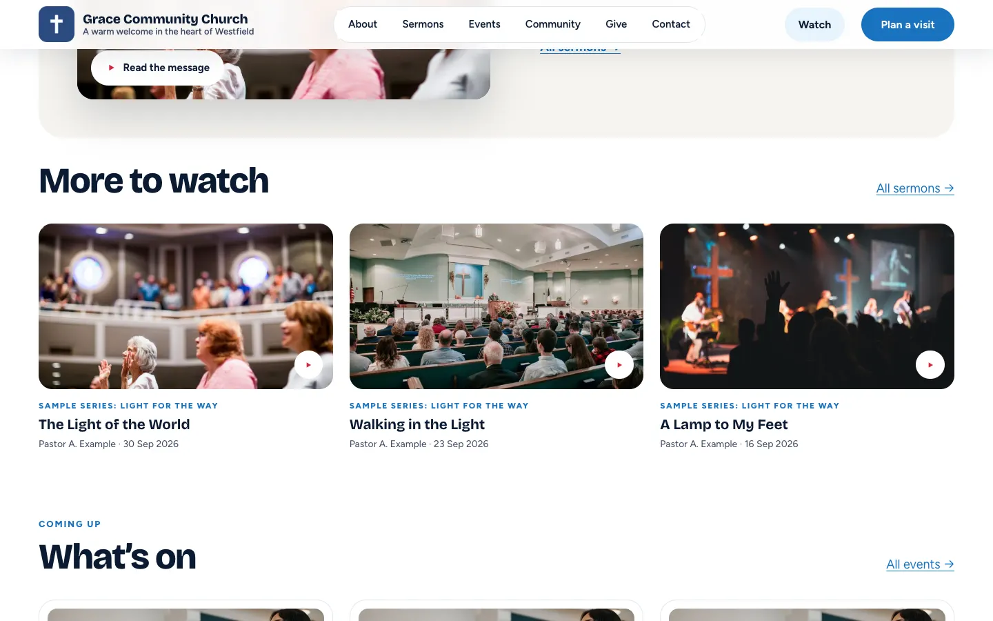The home page scrolled half way down with the menu kept at the top: the header with the logo, the menu and the main button stays in view above the page content