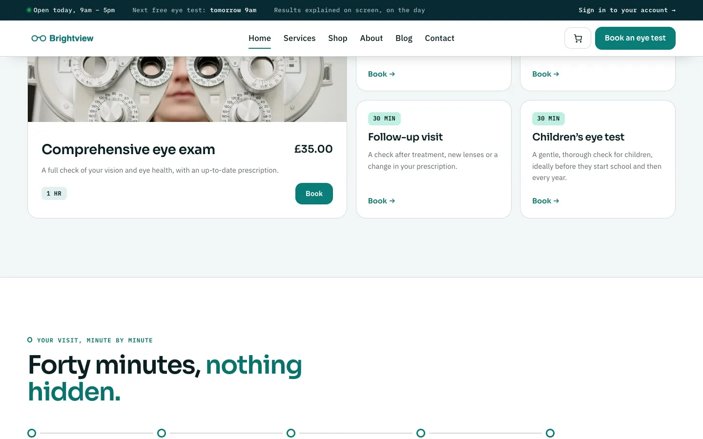 The home page scrolled half way down with the menu kept at the top: the header with the logo, the menu and the main button stays in view above the page content