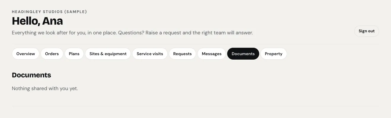 The Documents tab saying "Nothing shared with you yet."