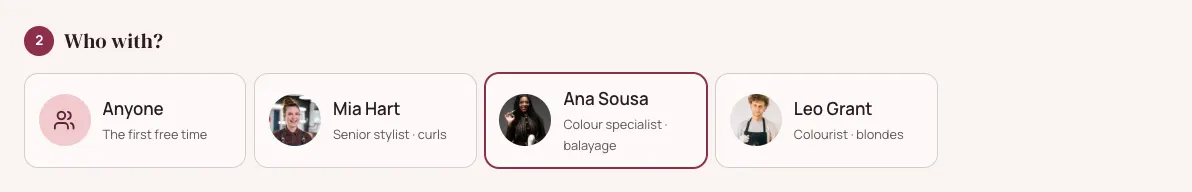 Step 2, Who with?, with Anyone and the stylists who do balayage, Ana Sousa chosen