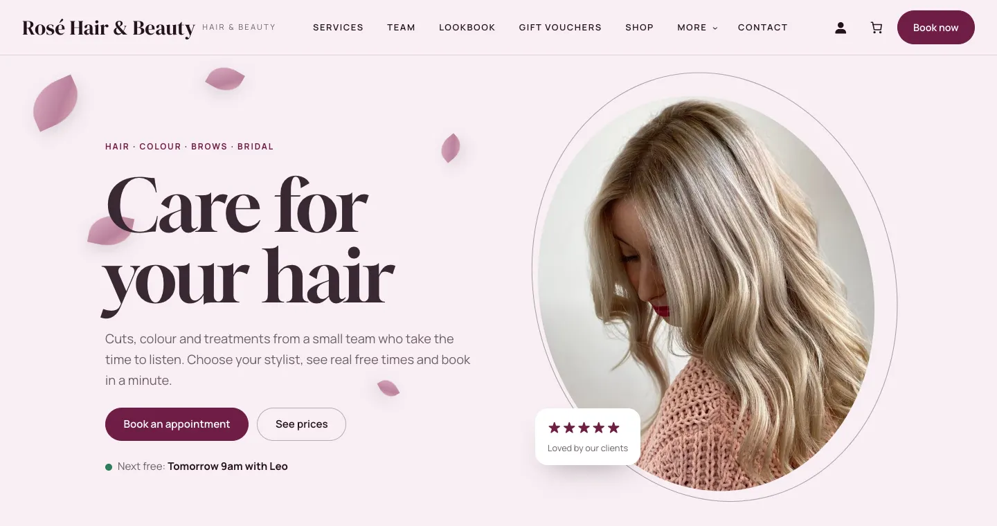 The top of the Blush home page in the Berry palette, with deeper berry-coloured buttons and accents