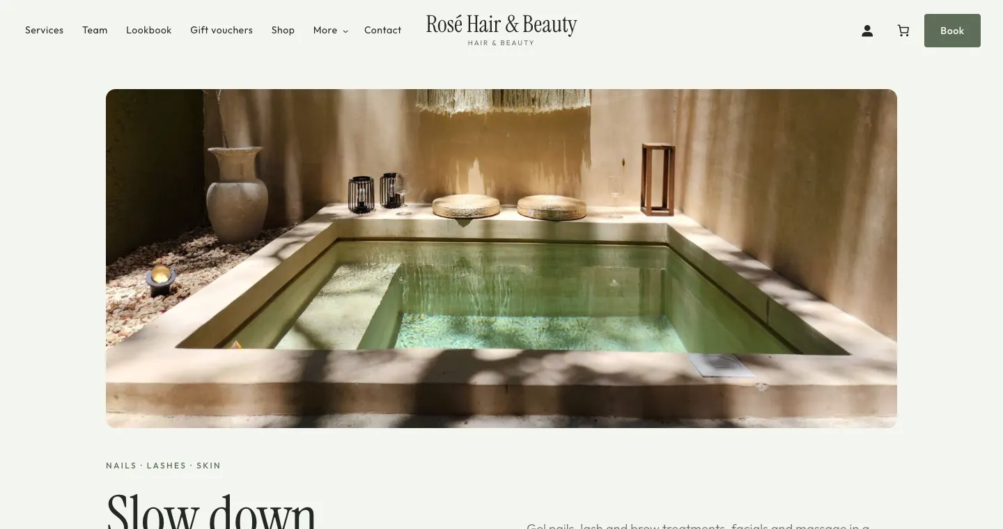 The top of the Studio home page in the Sage palette, with a sage green Book button and pale green background