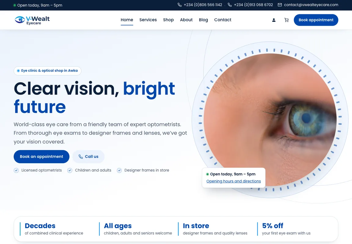 V-Wealt Eye Care, home page