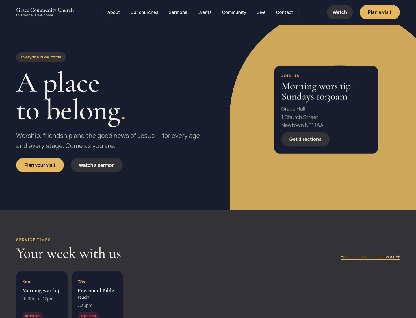 Gradespace Church home page in the Sanctuary design
