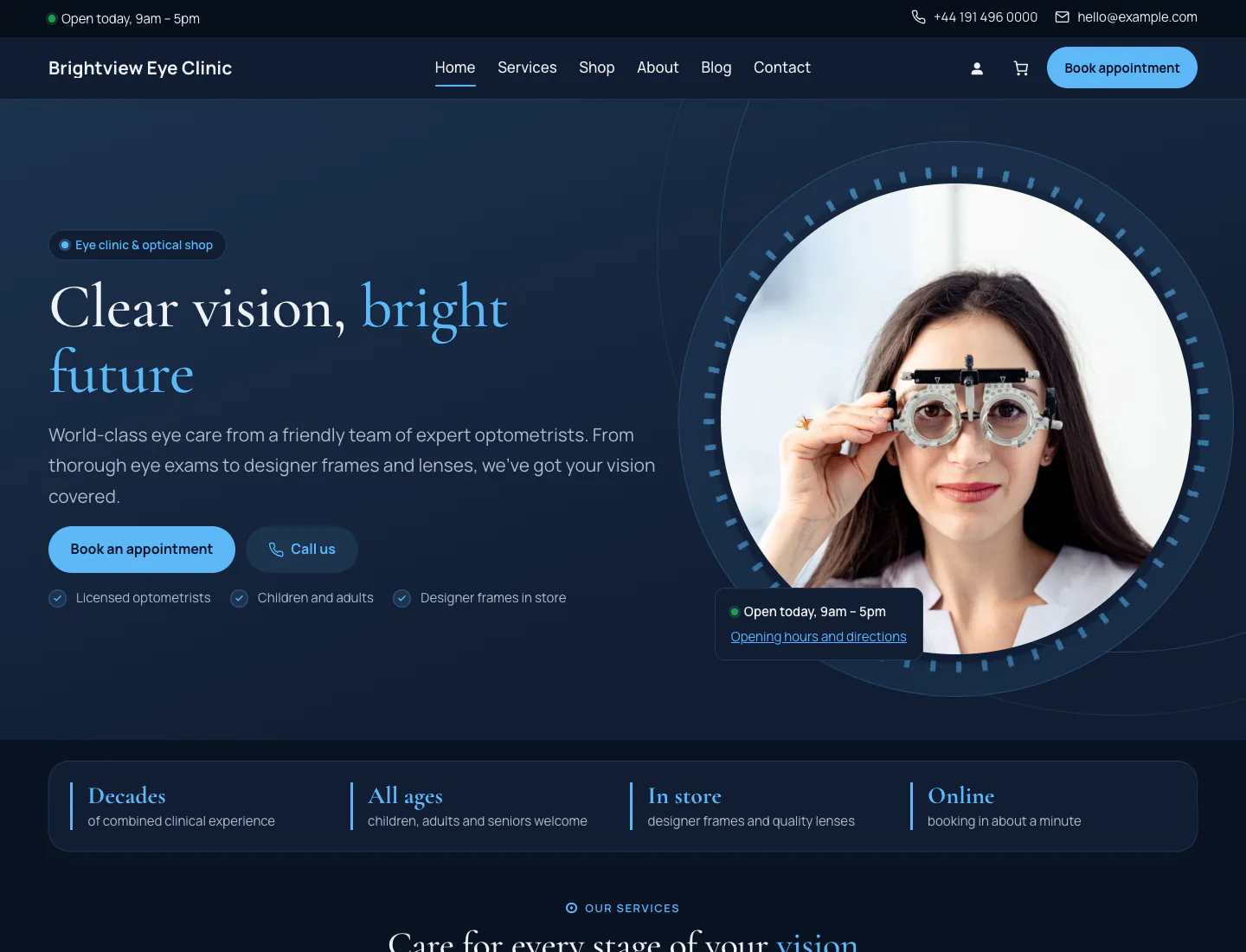 Gradespace Clinic home page in the Boutique design