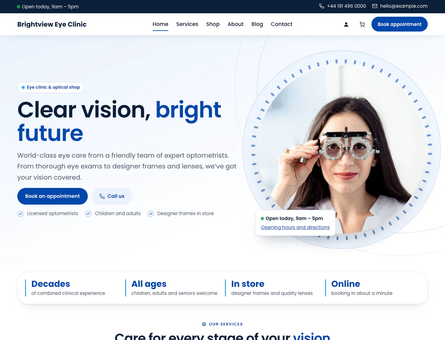Gradespace Clinic home page in the Default design