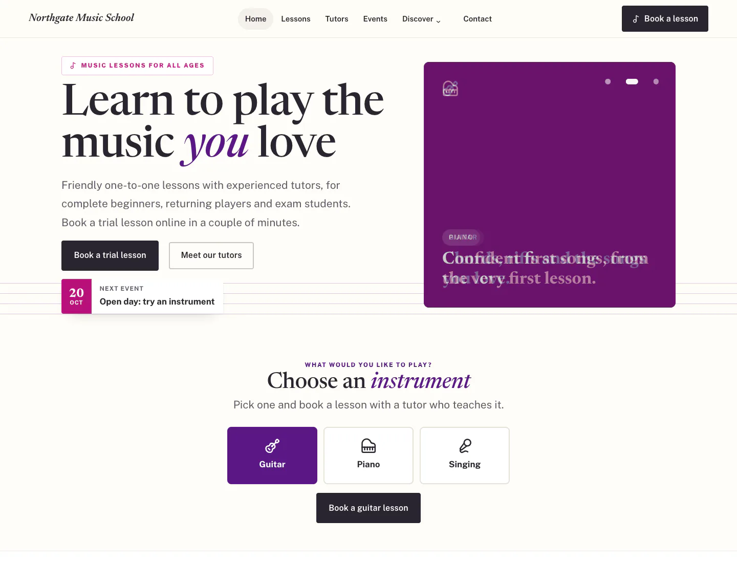 Gradespace Music home page in the The Staff design
